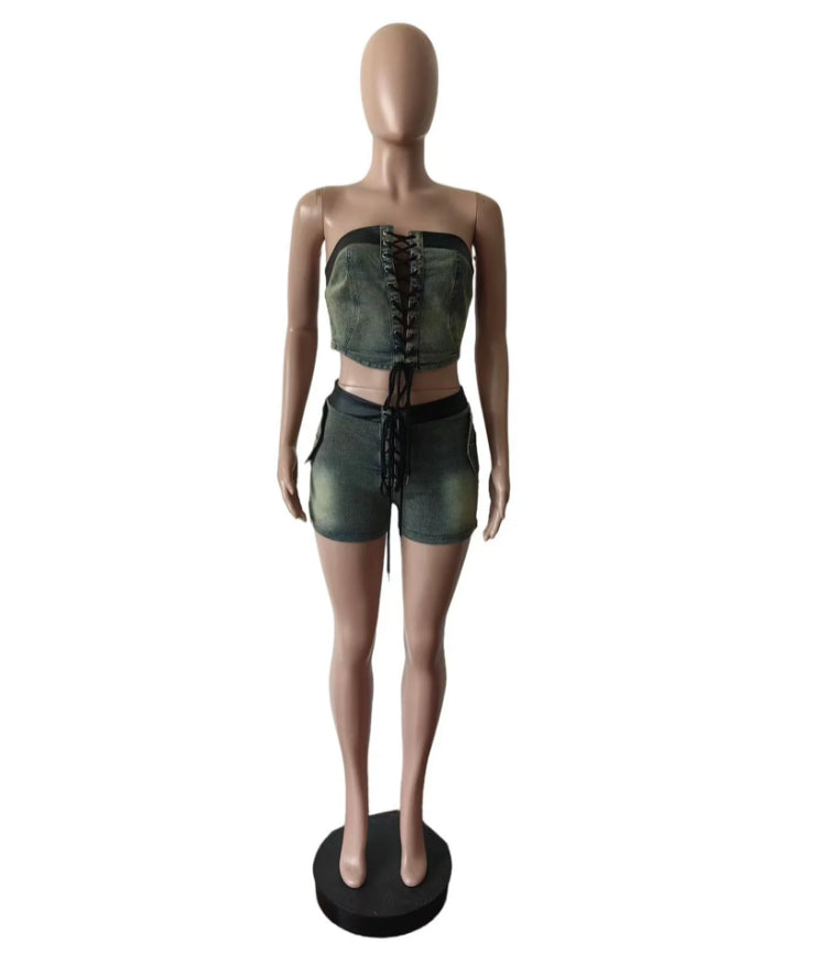 STRAP TUBE TOP SHORTS 2PC SET