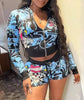 Printed long-sleeved shorts 2pc set