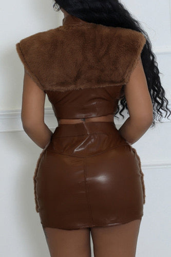 Solid Color Patchwork Zipper Zipper Collar Two Pieces