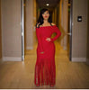 ONE-SHOULDER TASSEL HIP LONG-SLEEVED DRESS