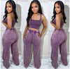 PRINTED ELASTIC HIGH WAIST POCKET CASUAL WIDE LEG PANTS
