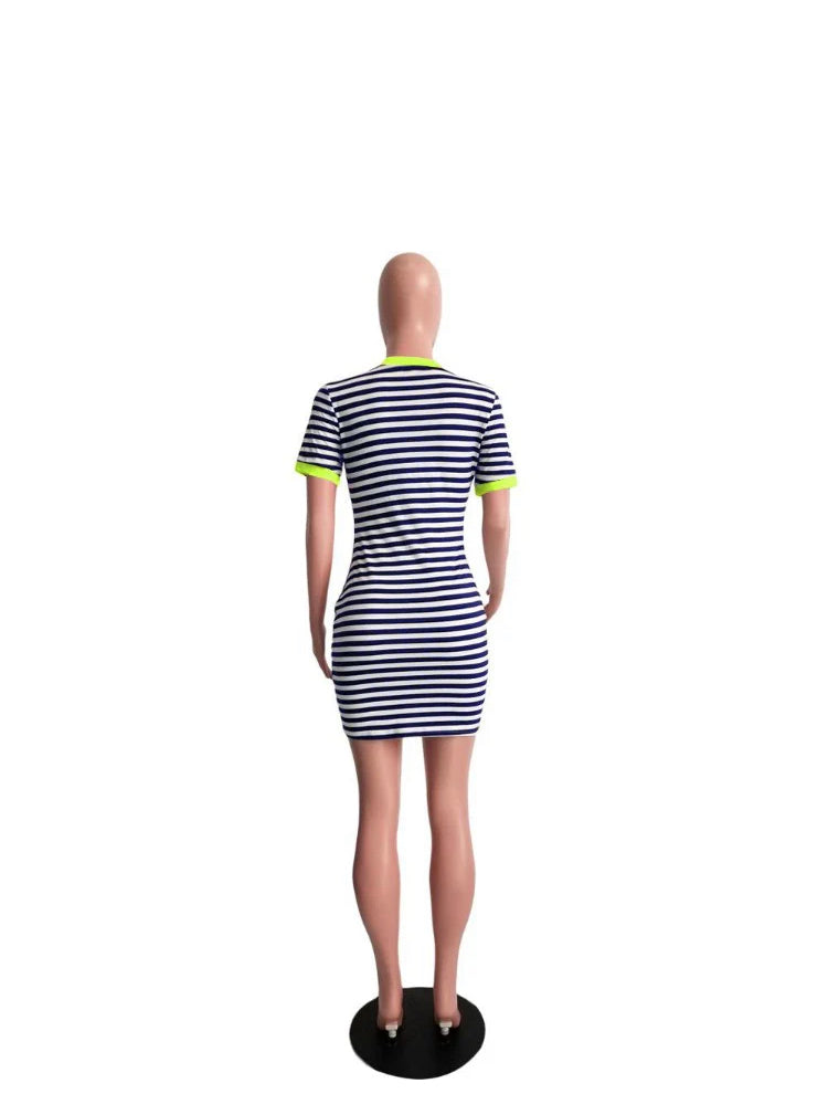 WOMEN'S CASUAL STRIPED PRINT BAG HIP DRESS
