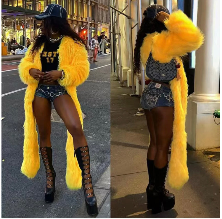FUR-LIKE LONG-HAIRED OVERCOAT