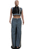 Black Casual Daily Stripe Patchwork Zipper Collar Sleeveless 2PC