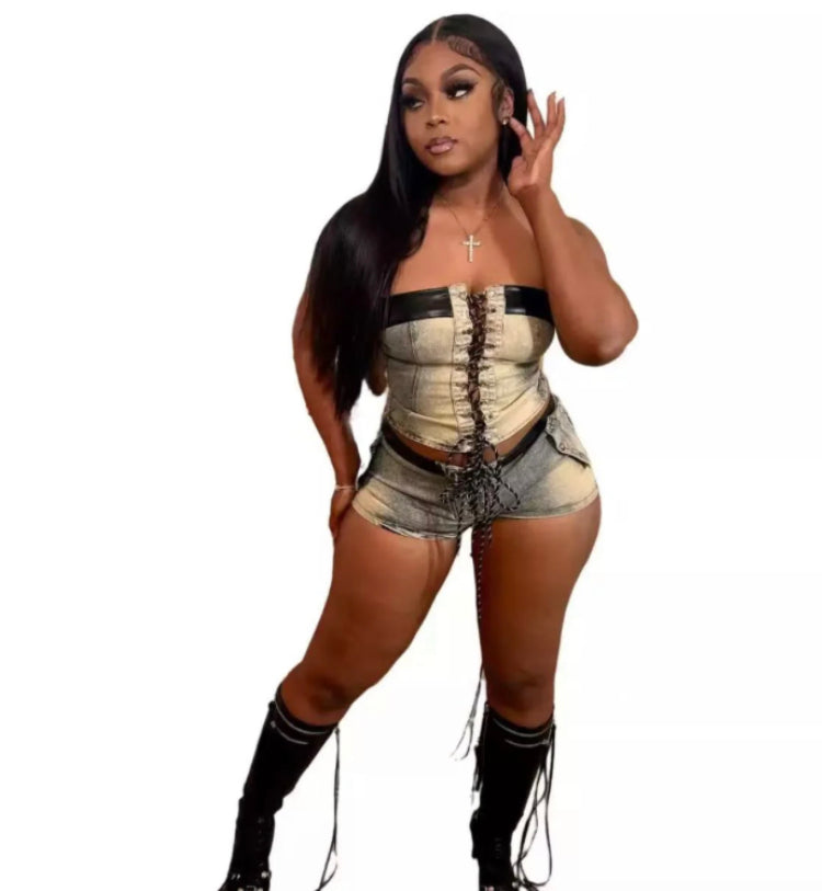 STRAP TUBE TOP SHORTS 2PC SET