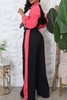 Casual Zipper Contrast Turndown Collar Long Sleeve Two Piece