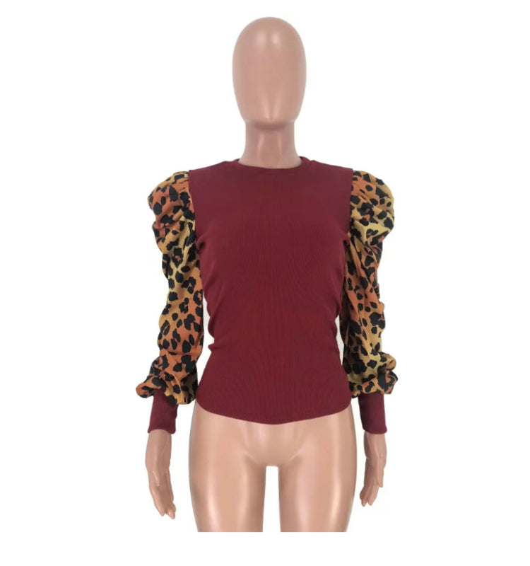 PRINTED SPLICED BUBBLE SLEEVE TOP