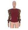 PRINTED SPLICED BUBBLE SLEEVE TOP