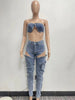 COWBOY PERSONALITY SPLIT ZIPPER THREE-DIMENSIONAL POCKET WRAPPED SEXY 2PC SET