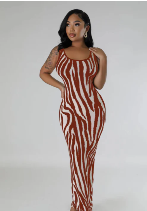 Zebra-Striped Backless Dress