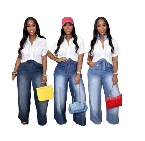 Loose Denim Wide-Leg Pants