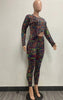 Round neck irregular colored knitted long sleeve suit