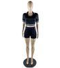 LAPEL RIBBED SHORTS SHORT SLEEVE 2PC SET