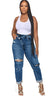 Personalized ripped stretch buckle jeans
