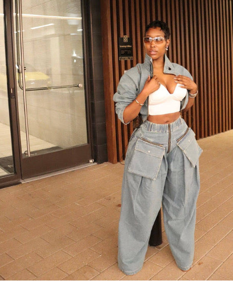 WIDE-LEGGED LOOSE HEAVY DENIM 2PC