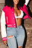 Grey Casual Long Sleeve Baseball Bomber Crop Varsity Jackets