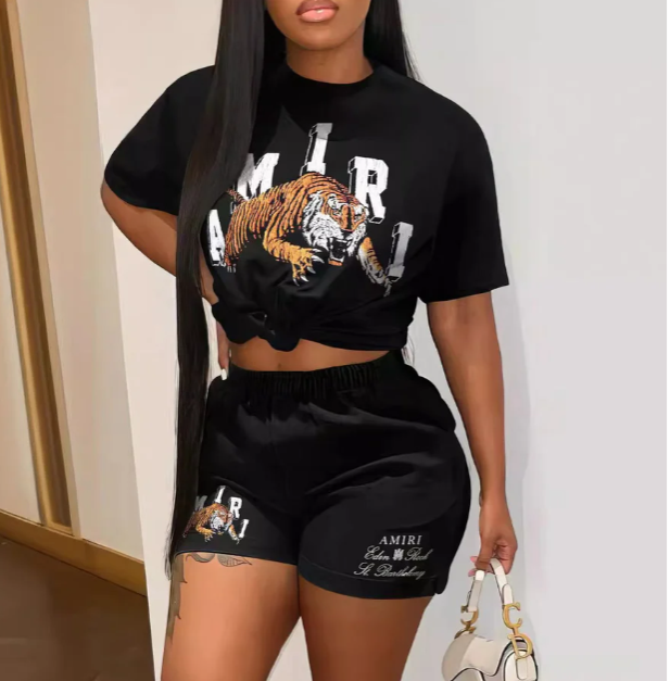 Printed Short-sleeved Shorts Sports 2PC Set