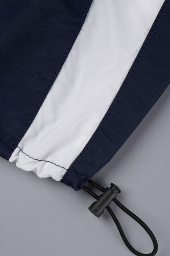 Blue Street Print Patchwork Draw String V Neck Tops