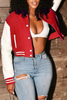 Grey Casual Long Sleeve Baseball Bomber Crop Varsity Jackets