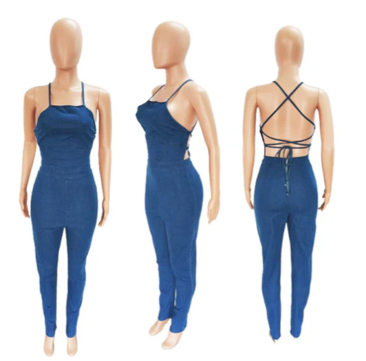 Slim-fit Strapless Bandage Denim Jumpsuit