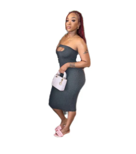 Elastic Solid color pitted tube tube top Dress