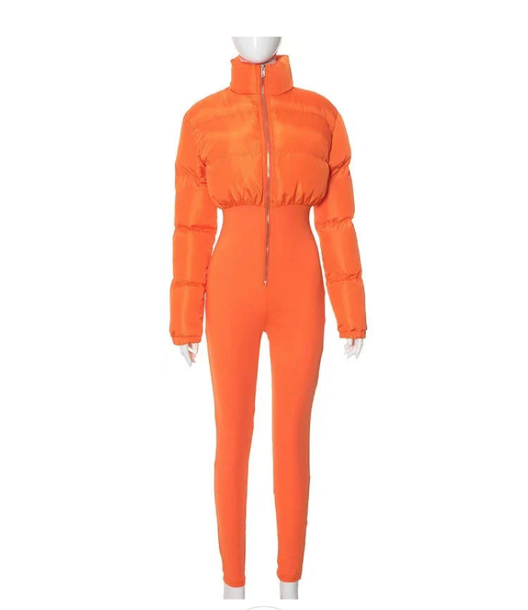 TIGHT ZIPPER WARM COTTON-PADDED JACKET ONE-PIECE TROUSERS