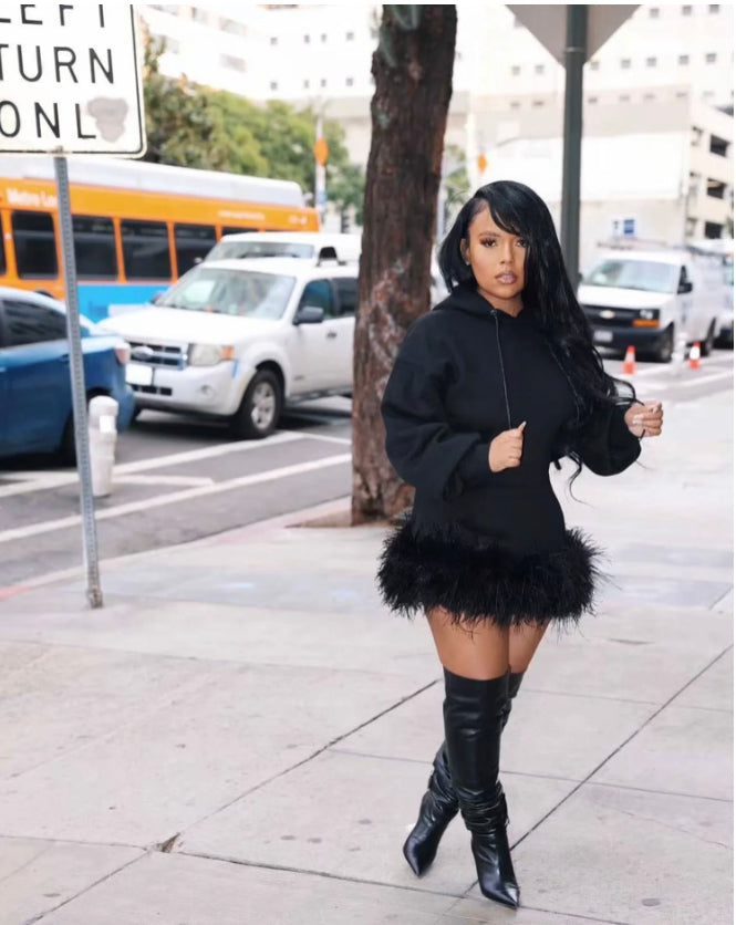 HOODED FEATHER DRESS