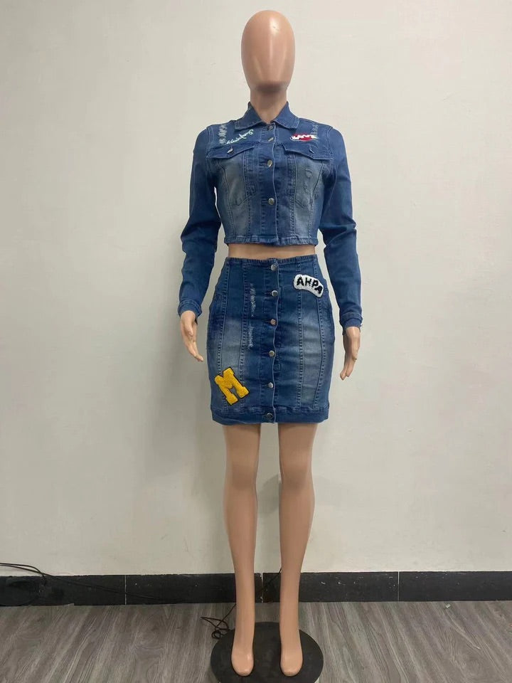 EMBROIDERED DENIM 2PC SET