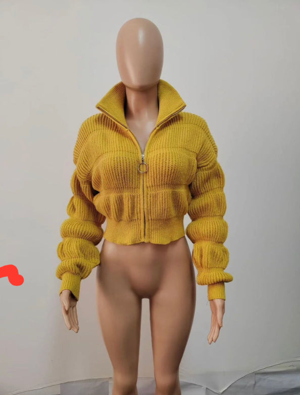 LANTERN SLEEVE THREADED SWEATER COAT