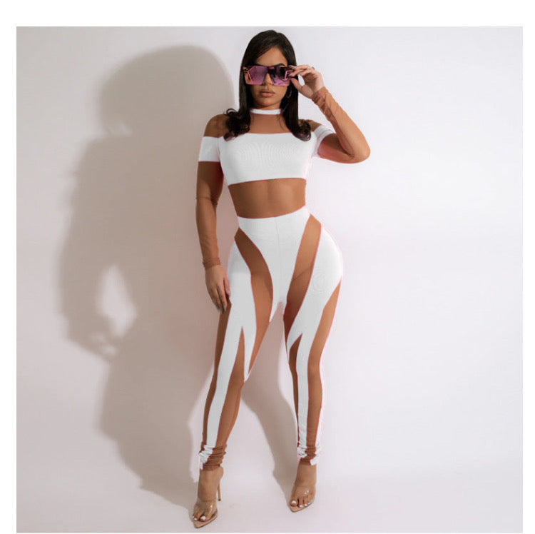 Stitching mesh See-Through Sexy Jumpsuit