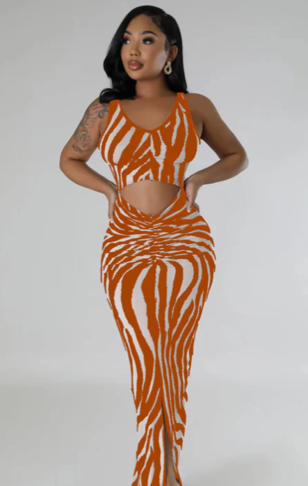 Zebra-Striped Backless Dress