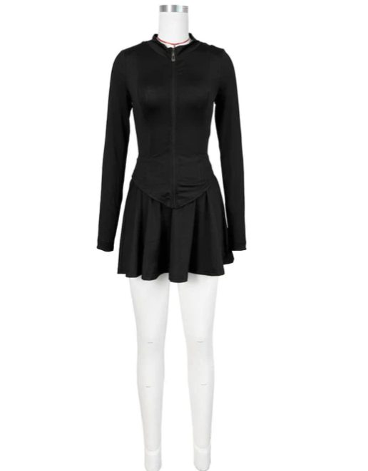 SPORTS AND LEISURE TIGHT-FITTING LONG-SLEEVED TRUMPET SKIRT 2PC SET