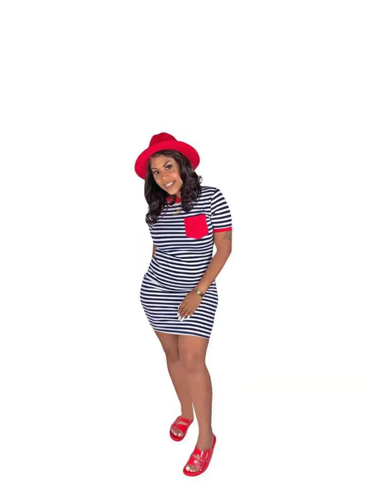 WOMEN'S CASUAL STRIPED PRINT BAG HIP DRESS