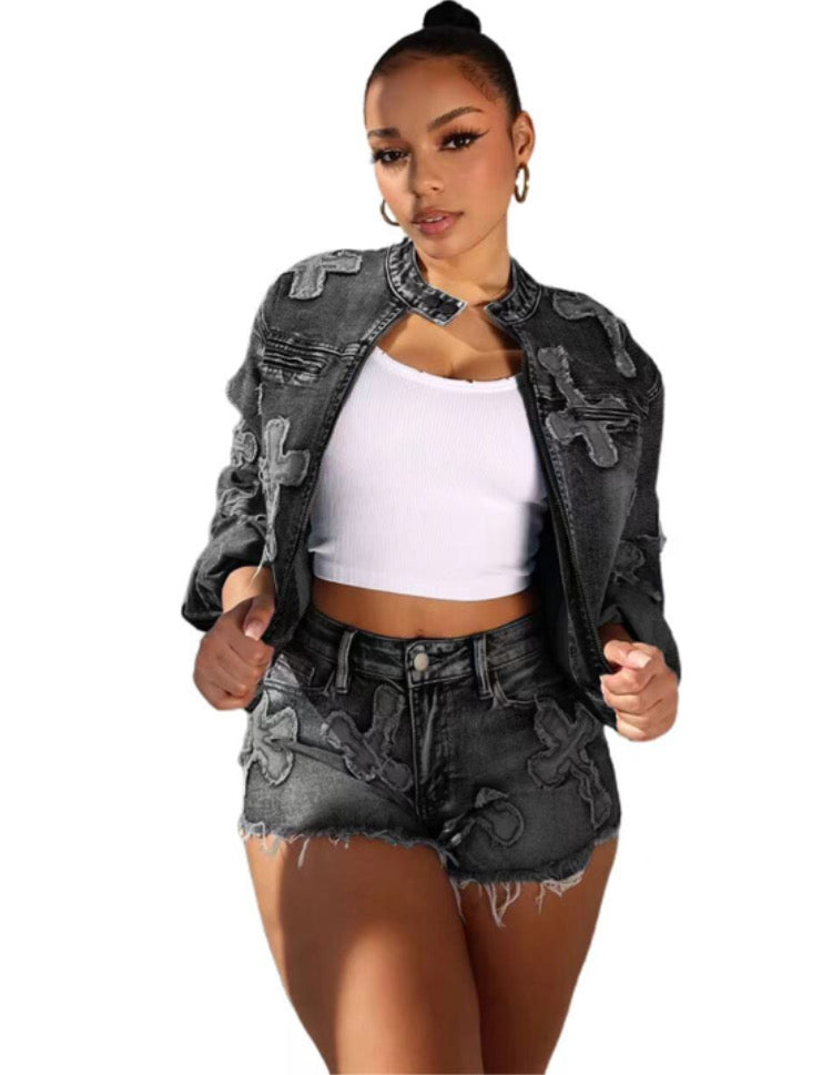 EMBROIDERED CROSS SHORT 2PC SET
