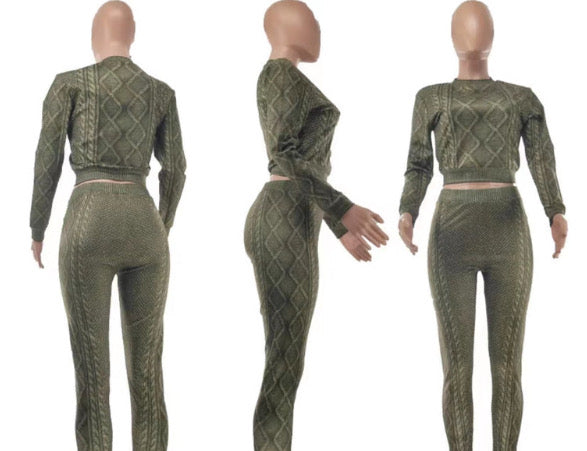 ROUND NECK LONG SLEEVE FASHION PRINTED TWO-PIECE SET
