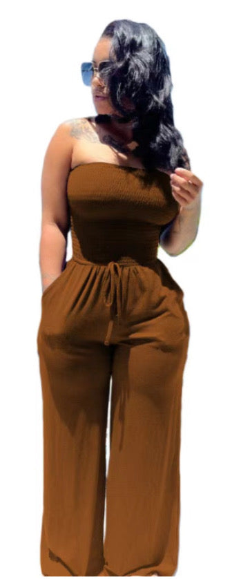 Solid color sanded tube top jumpsuit