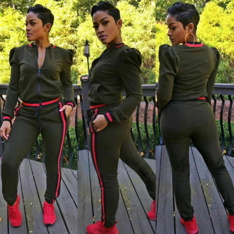 Ribbon multicolored lantern sleeve sports and leisure set