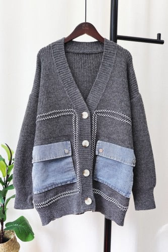 LOOSE SWEATER STITCHING DENIM POCKET