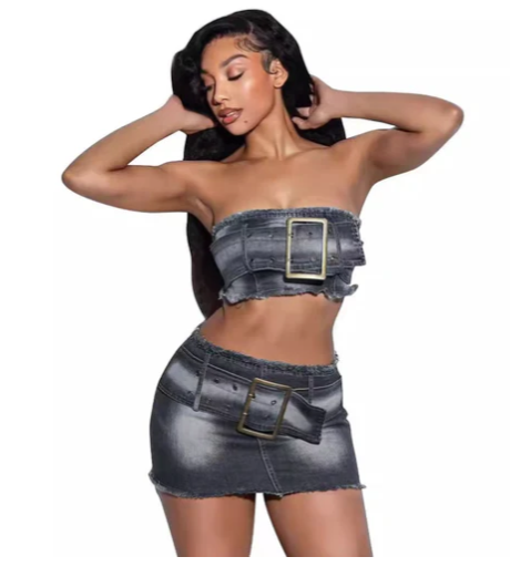 Denim tube top 2PC SET