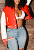 Grey Casual Long Sleeve Baseball Bomber Crop Varsity Jackets
