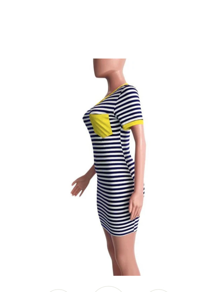 WOMEN'S CASUAL STRIPED PRINT BAG HIP DRESS