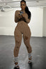 PERFORATED LONG SLEEVE BACK STRAP WOOLEN LONG JUMPSUIT