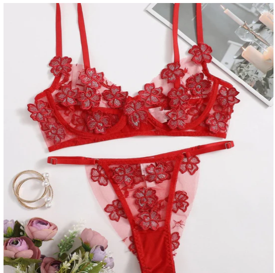 Sexy Lingerie embroidery 2PC suit