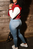 Grey Casual Long Sleeve Baseball Bomber Crop Varsity Jackets