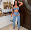 COWBOY PERSONALITY SPLIT ZIPPER THREE-DIMENSIONAL POCKET WRAPPED SEXY 2PC SET