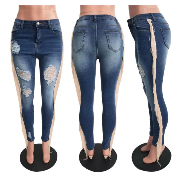 LACE FRINGED JEANS
