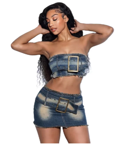 Denim tube top 2PC SET