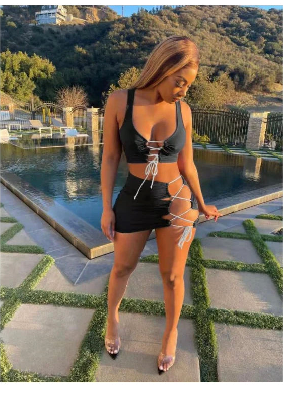 WOMEN'S SEXY BEACH SLEEVELESS SHORT SKIRT SUIT 2PCS