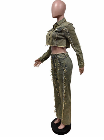 Relaxed Denim Trousers 2 PC Set