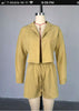 SUIT COLLAR LONG SLEEVE SHIRT HIGH WAIST DRAWSTRING SHORTS CASUAL 2PC SET